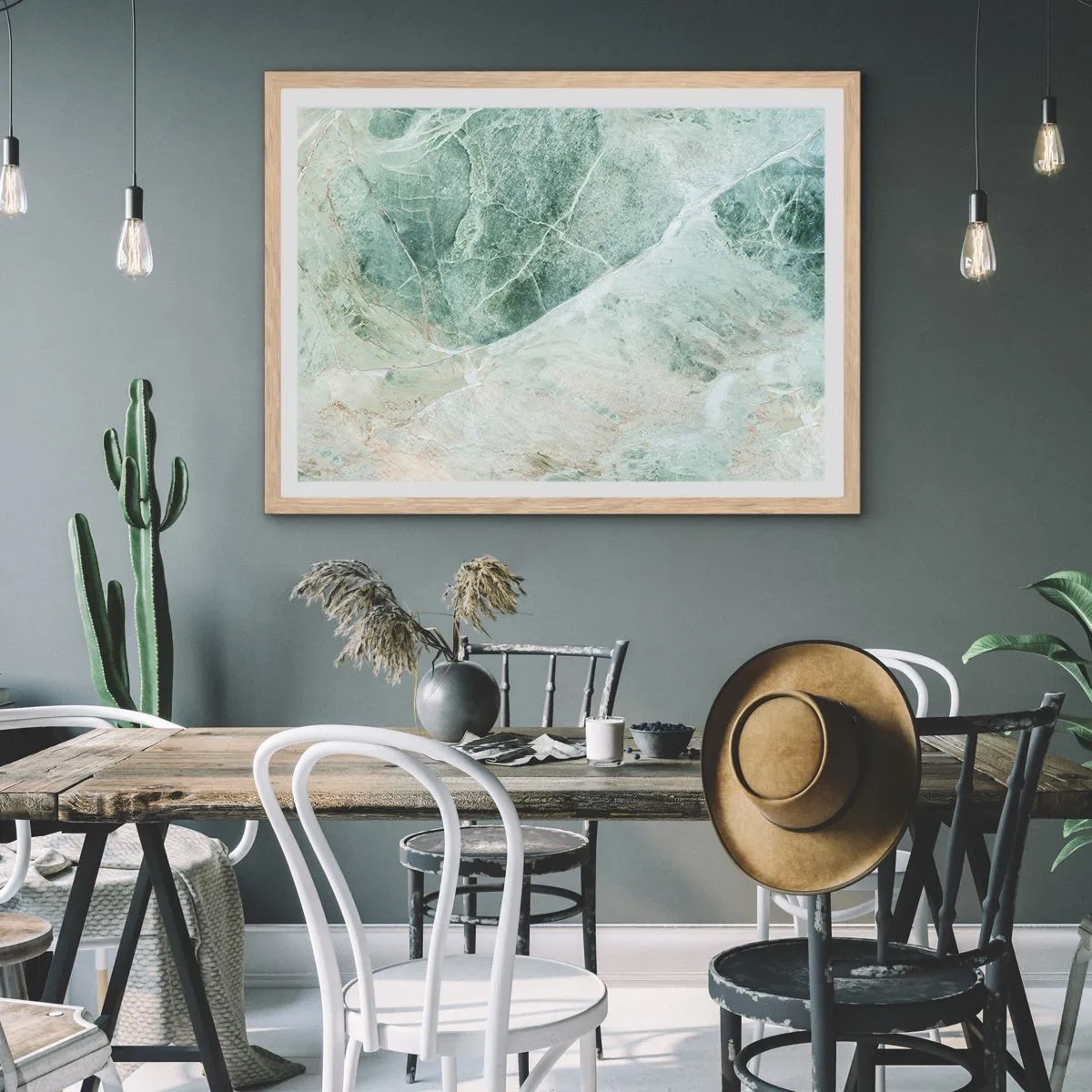 Plakat i ramme af lyst egetræ - Den ædle kølighed af sten - 100x70 cm