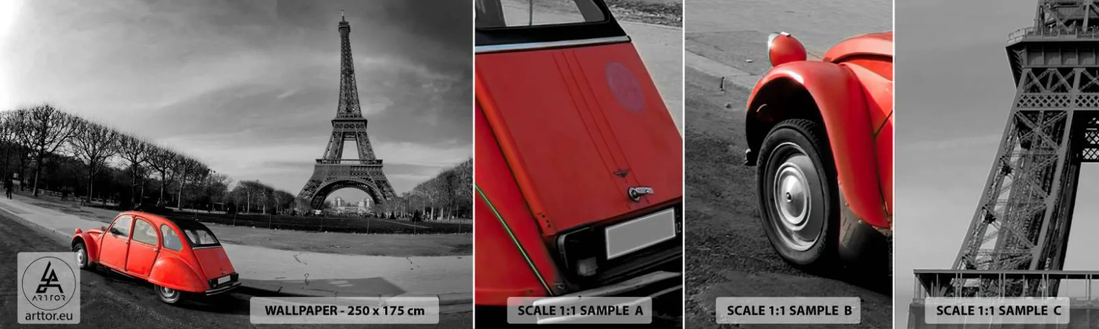 Prøve Fototapet Selvklæbende Deluxe Sticker - Mere parisisk end Paris selv - By, Eiffeltårnet, Paris - 100x30 cm