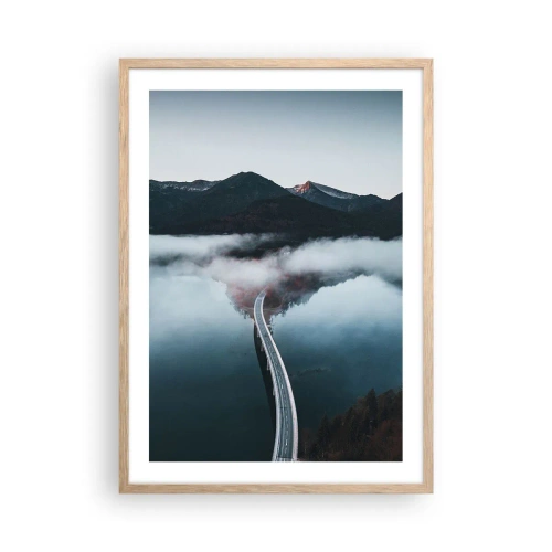 Plakat i ramme af lyst egetræ - Over vand så glat som et spejl - 50x70 cm