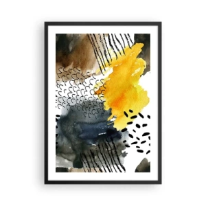 Plakat i sort ramme - Abstrakt komposition i gule og sorte nuancer - 50x70cm - Et møde mellem elementerne - Moderne vægdekoration til stue og soveværelse ARTTOR