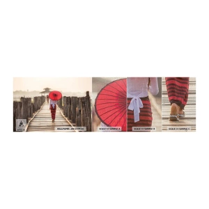 Prøve Fototapet Premium Canvas - På den gamle bro - Paraply, Burma, træbro - 100x30 cm