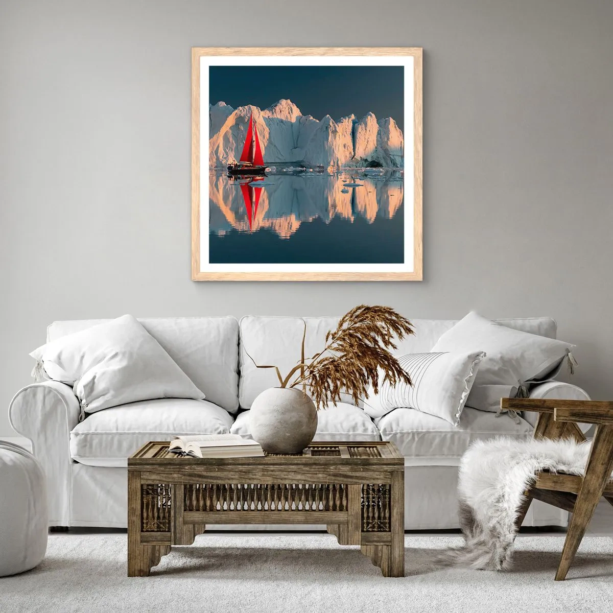 Plakat i ramme af lyst egetræ - På kanten af verden - 60x60 cm