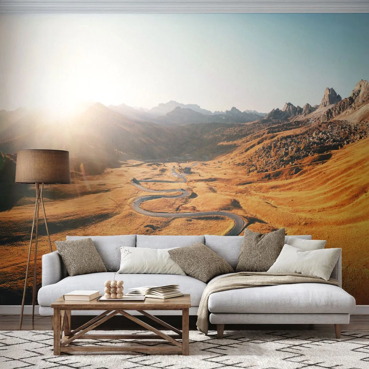 Fototapet Premium Canvas - I en gylden dal - Landskab, Bjerge, Italien - 250x175 cm