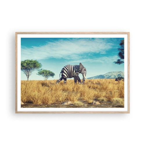 Plakat i ramme af lyst egetræ - Grå er ikke længere på mode - 100x70 cm