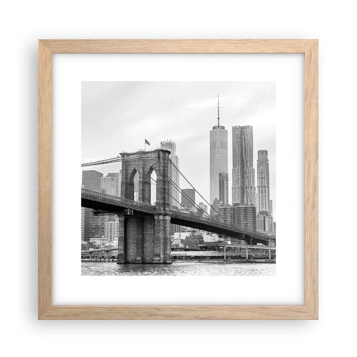 Plakat i ramme af lyst egetræ - New York stemning - 30x30 cm