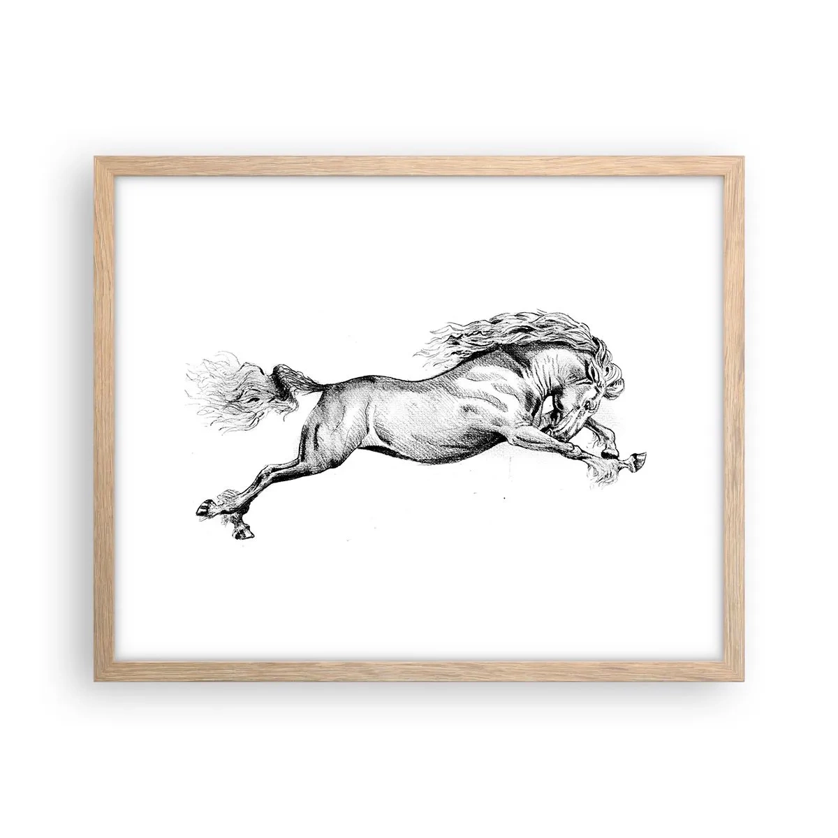 Plakat i ramme af lyst egetræ - Stoppet i galop - 50x40 cm
