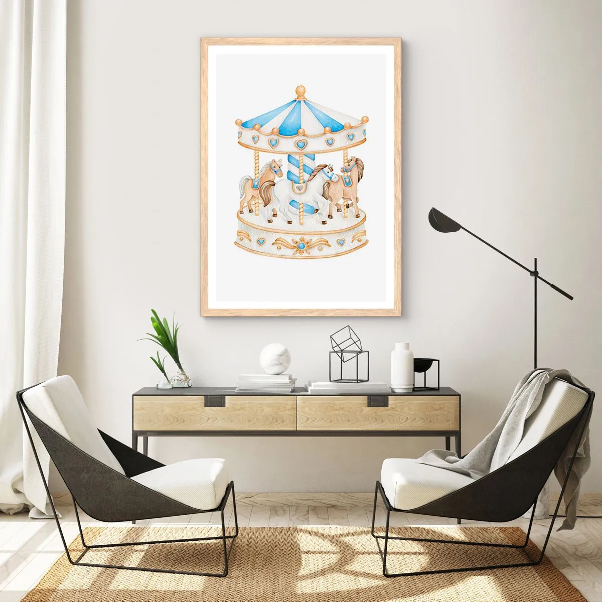 Plakat i ramme af lyst egetræ - Sød barndom - 40x50 cm