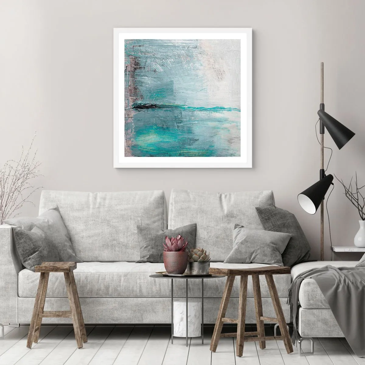 Plakat i hvid ramme - Horisontalt med blå farve - 40x40 cm