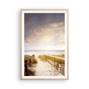 Plakat i ramme af lyst egetræ - Et rum af ro og fred - 61x91 cm