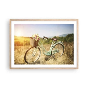 Plakat i ramme af lyst egetræ - Jeg bliver her et stykke tid - 70x50 cm