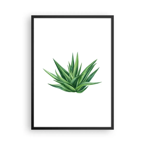 Plakat i sort ramme - Minimalistisk illustration af en grøn plante - 50x70cm - Grøn - styrke - liv - Moderne vægdekoration til stue og soveværelse ARTTOR