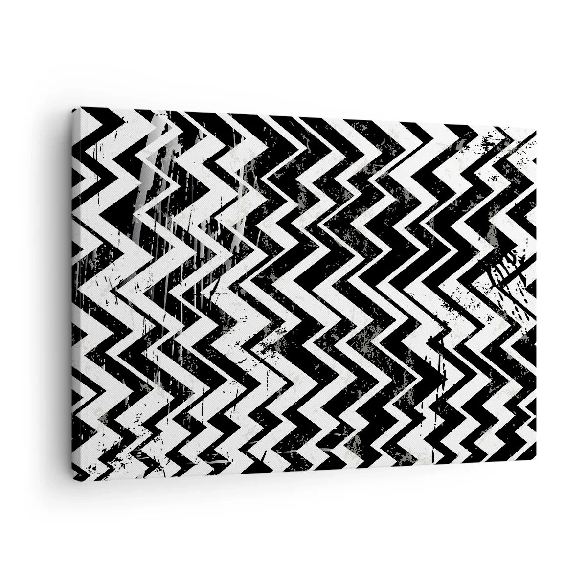 Lærredstryk - Billede på lærred - Sort og hvidt zigzagmønster med kunstneriske skrammer - 70x50cm - Zig-hvid, zag-sort - Moderne vægdekoration til stue og soveværelse ARTTOR