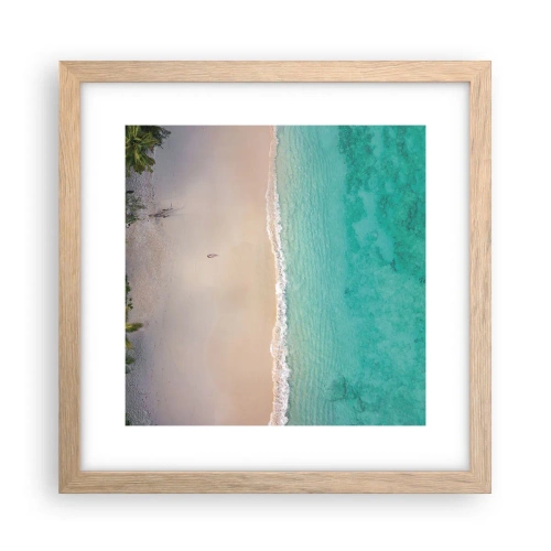 Plakat i ramme af lyst egetræ - Paradis strand - 30x30 cm