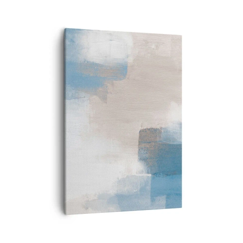 Lærredstryk - Billede på lærred - Lyserød abstraktion bag et slør af blåt - 50x70 cm