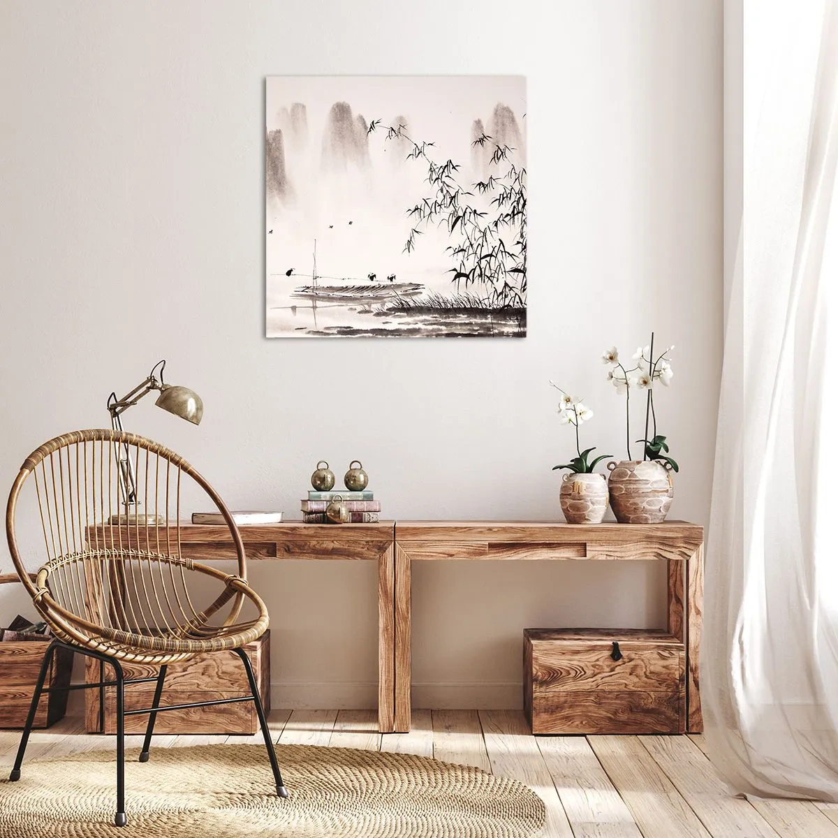 Lærredstryk - Billede på lærred - Stilhed i rismarkerne - 60x60 cm