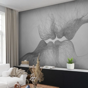 Fototapet Standard Eco - Et blidt kys af to ansigter lavet af linjer - 100x70cm - Vindens kys - Moderne vægdekoration til stue og soveværelse ARTTOR