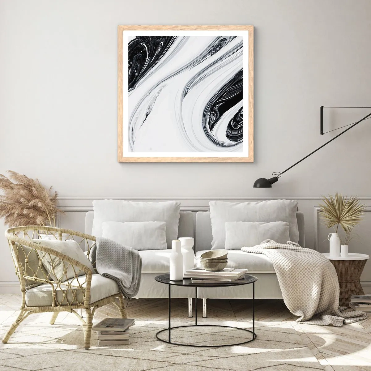 Plakat i ramme af lyst egetræ - Kombination af modsætninger - 30x30 cm