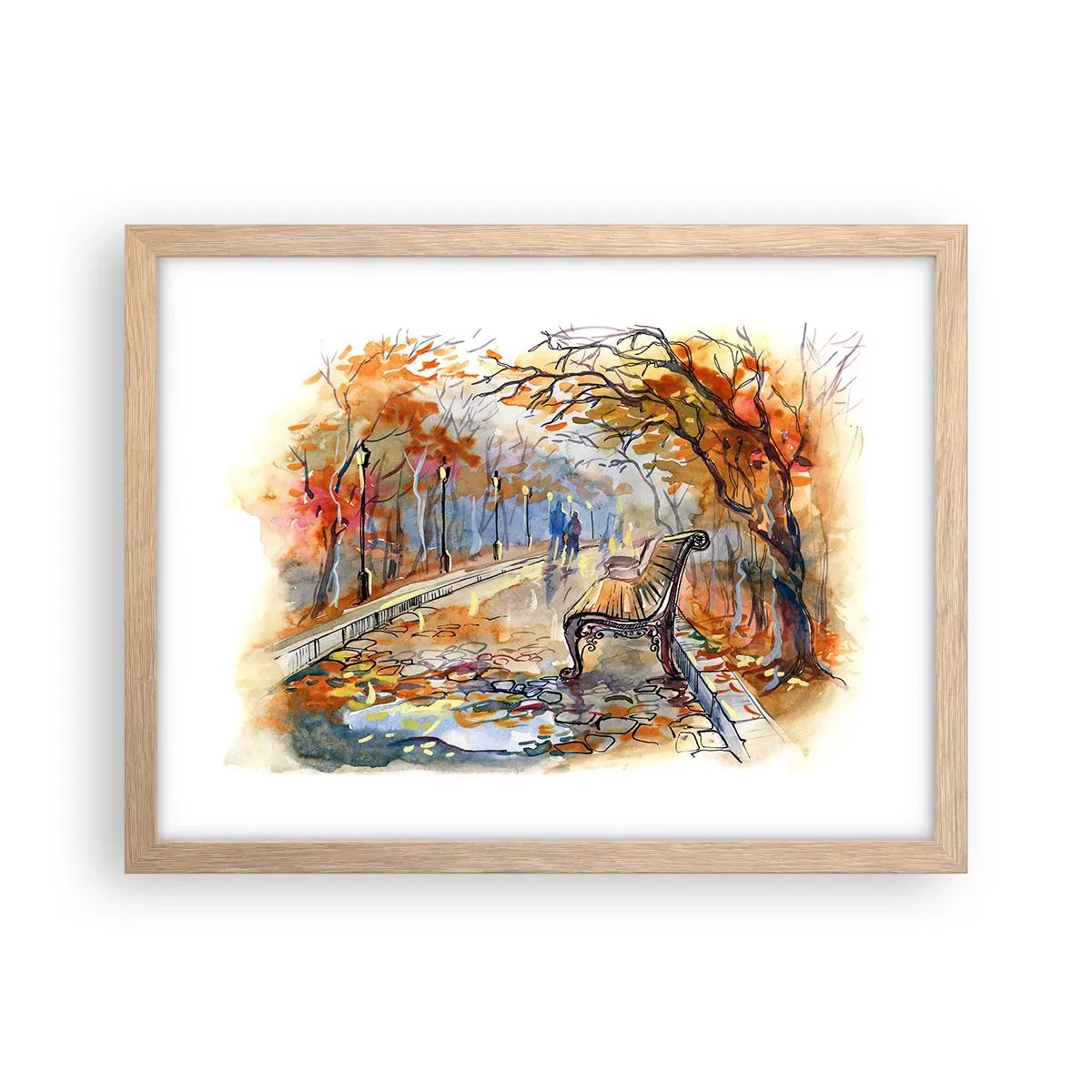 Plakat i ramme af lyst egetræ - Gå sammen ind i efteråret - 40x30 cm