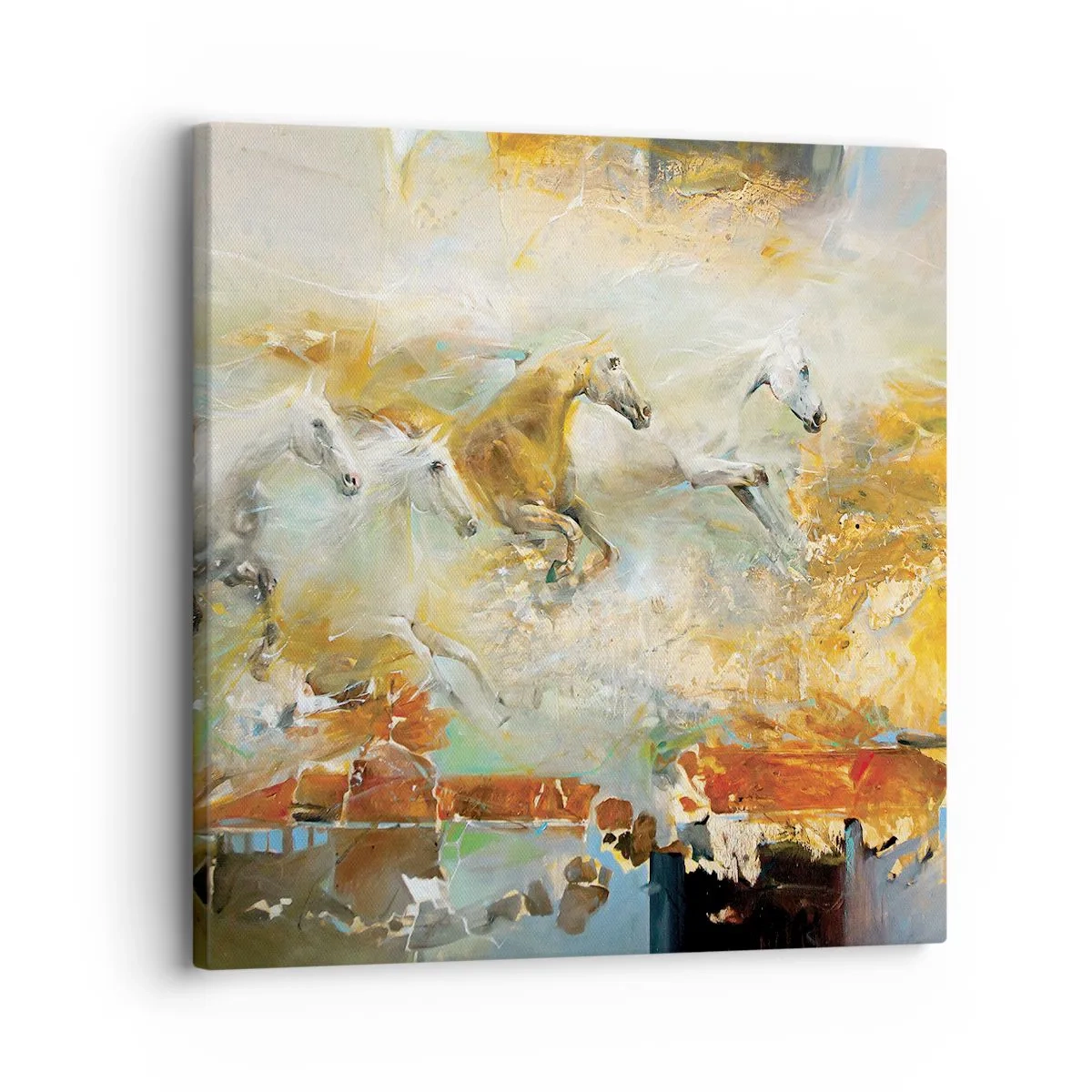 Lærredstryk - Billede på lærred - Galopperer gennem lyset - 30x30 cm