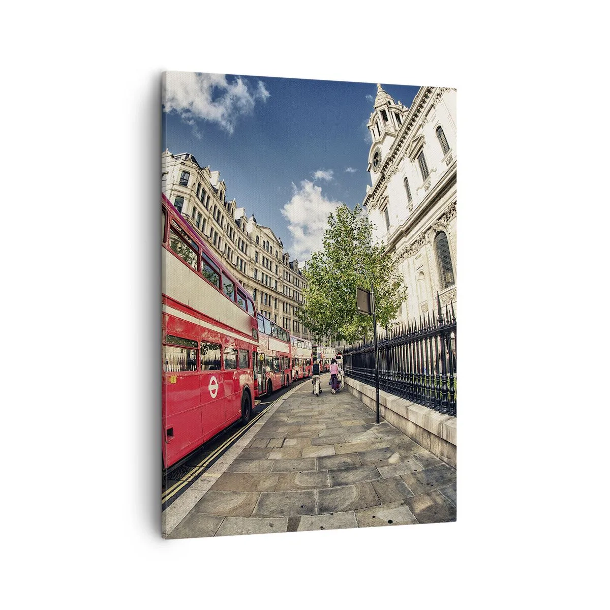 Lærredstryk - Billede på lærred - Gade i London i grå og rødt - 50x70 cm