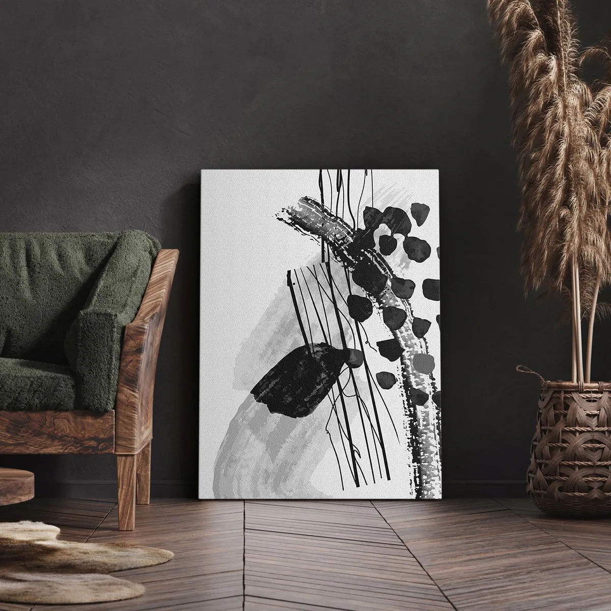 Lærredstryk - Billede på lærred - Sort og hvid organisk abstraktion - 50x70 cm