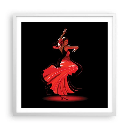 Plakat i hvid ramme - Flamencoens brændende ånd - 60x60 cm