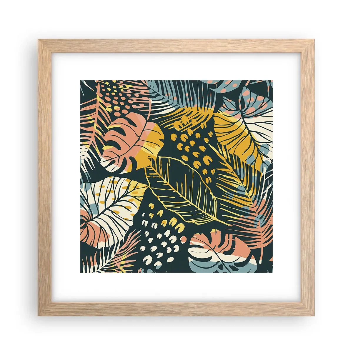 Plakat i ramme af lyst egetræ - Løvrig fantasi - 30x30 cm
