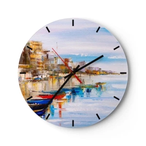 Vægur, Uret - Flerfarvet urban havn - 40x40 cm