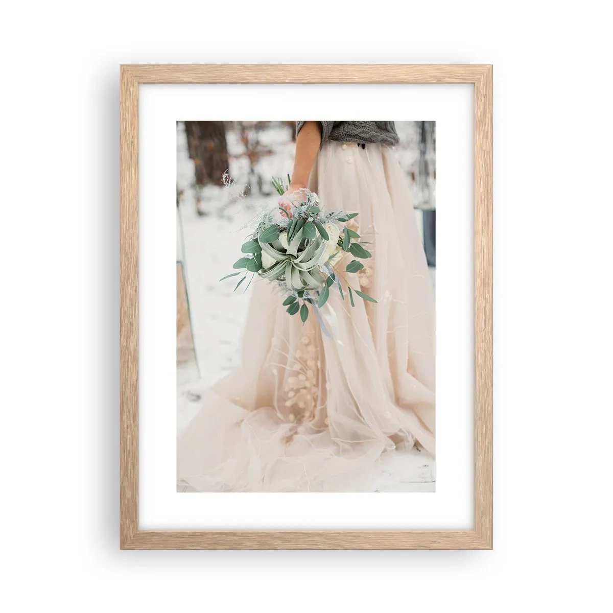 Plakat i ramme af lyst egetræ - Og de levede lykkeligt til deres dages ende - 30x40 cm