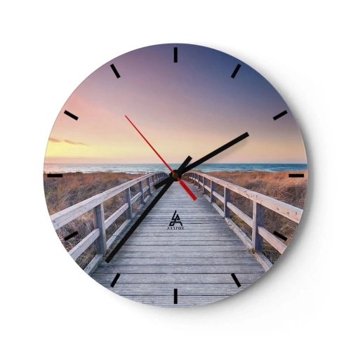 Vægur, Uret - Træsti, der fører til havet ved solnedgang - 30x30cm - Baltisk aften aura - Moderne vægdekoration til stue, køkken og soveværelse ARTTOR
