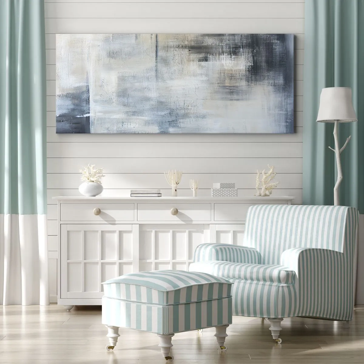 Lærredstryk - Billede på lærred - Bag et slør af blåt - 160x50 cm