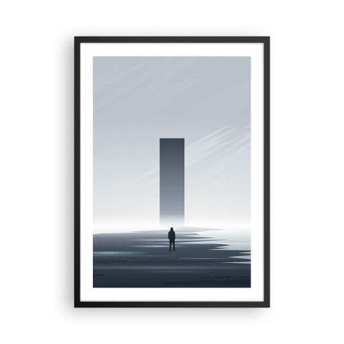 Plakat i sort ramme - En minimalistisk scene med en mystisk monolit i kolde toner. - 50x70cm - Mulighed eller trussel? - Moderne vægdekoration til stue og soveværelse ARTTOR