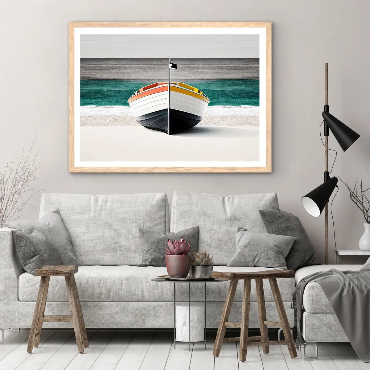 Plakat i ramme af lyst egetræ - På sin plads - 40x30 cm