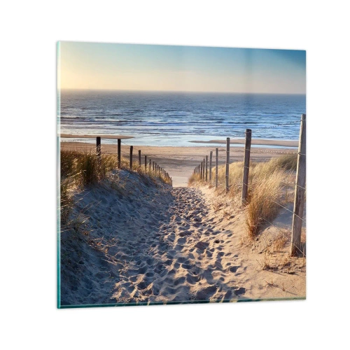 Billede på glas - Havet brummer, fuglene synger, en vild strand midt i græsset.... - 40x40 cm