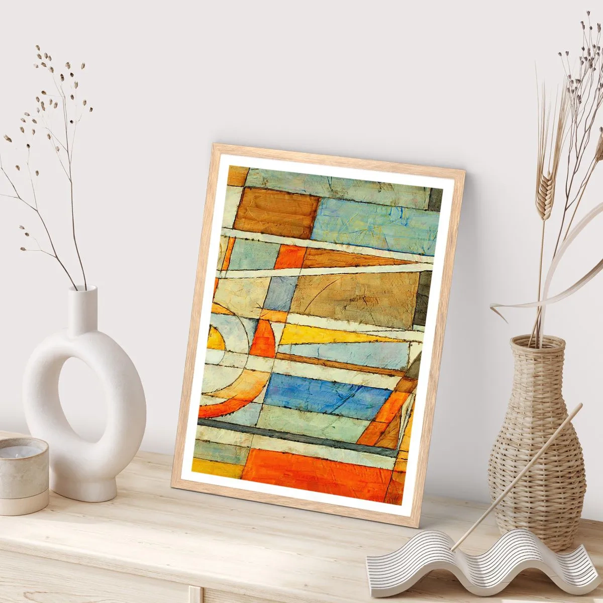 Plakat i ramme af lyst egetræ - Kubisme på en byggeplads - 30x40 cm