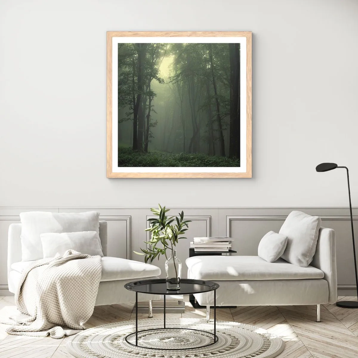 Plakat i ramme af lyst egetræ - Før han vågner op - 50x50 cm