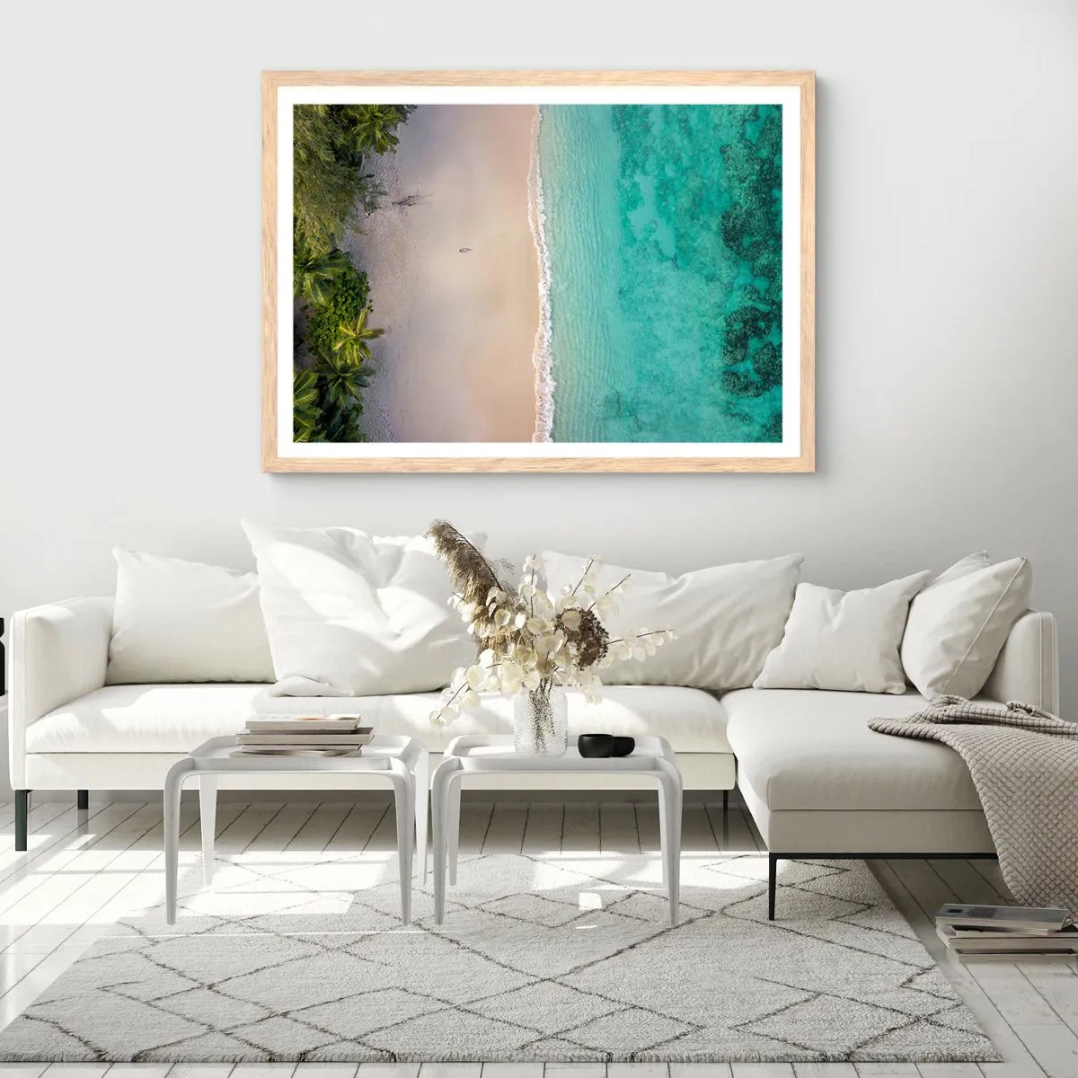Plakat i ramme af lyst egetræ - Paradis strand - 100x70 cm