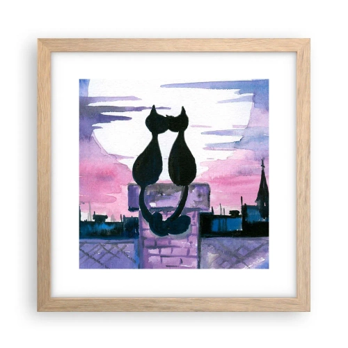 Plakat i ramme af lyst egetræ - Rendez-vous under månen - 30x30 cm