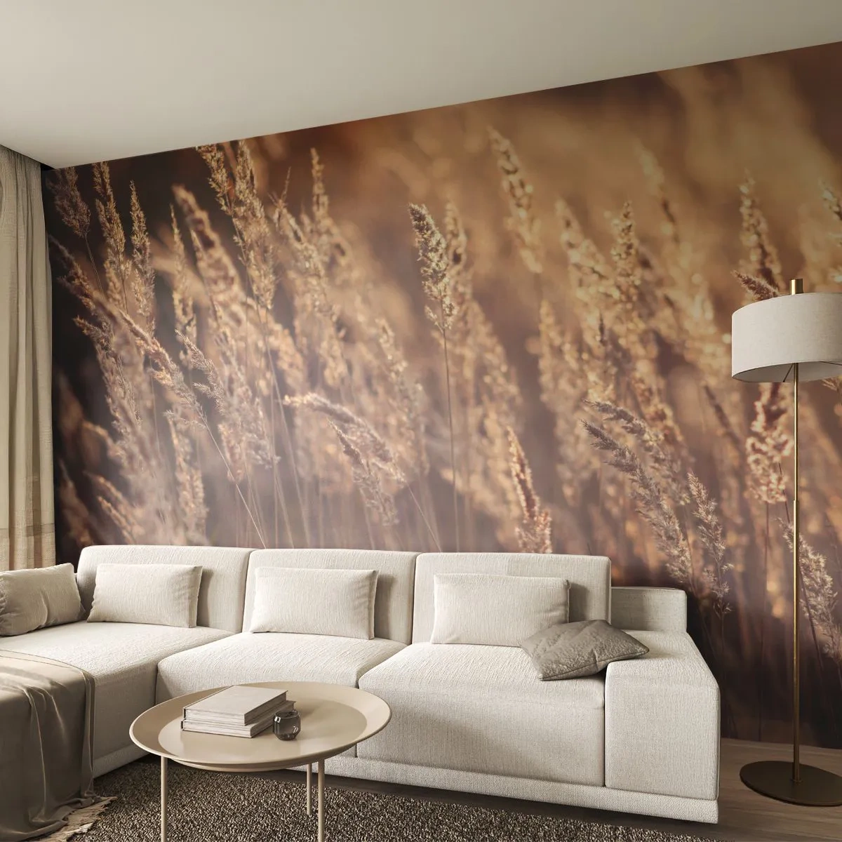 Fototapet Premium Sand - Klar til at byde efteråret velkommen - Landskab, Ører af Korn, Eng - 100x70 cm