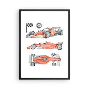 Plakat i sort ramme - Akvarel illustration af en racerbil - 50x70cm - At indhente en drøm - Moderne vægdekoration til stue og soveværelse ARTTOR