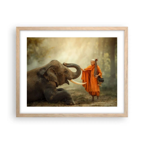 Plakat i ramme af lyst egetræ - Møde på ferien - 50x40 cm