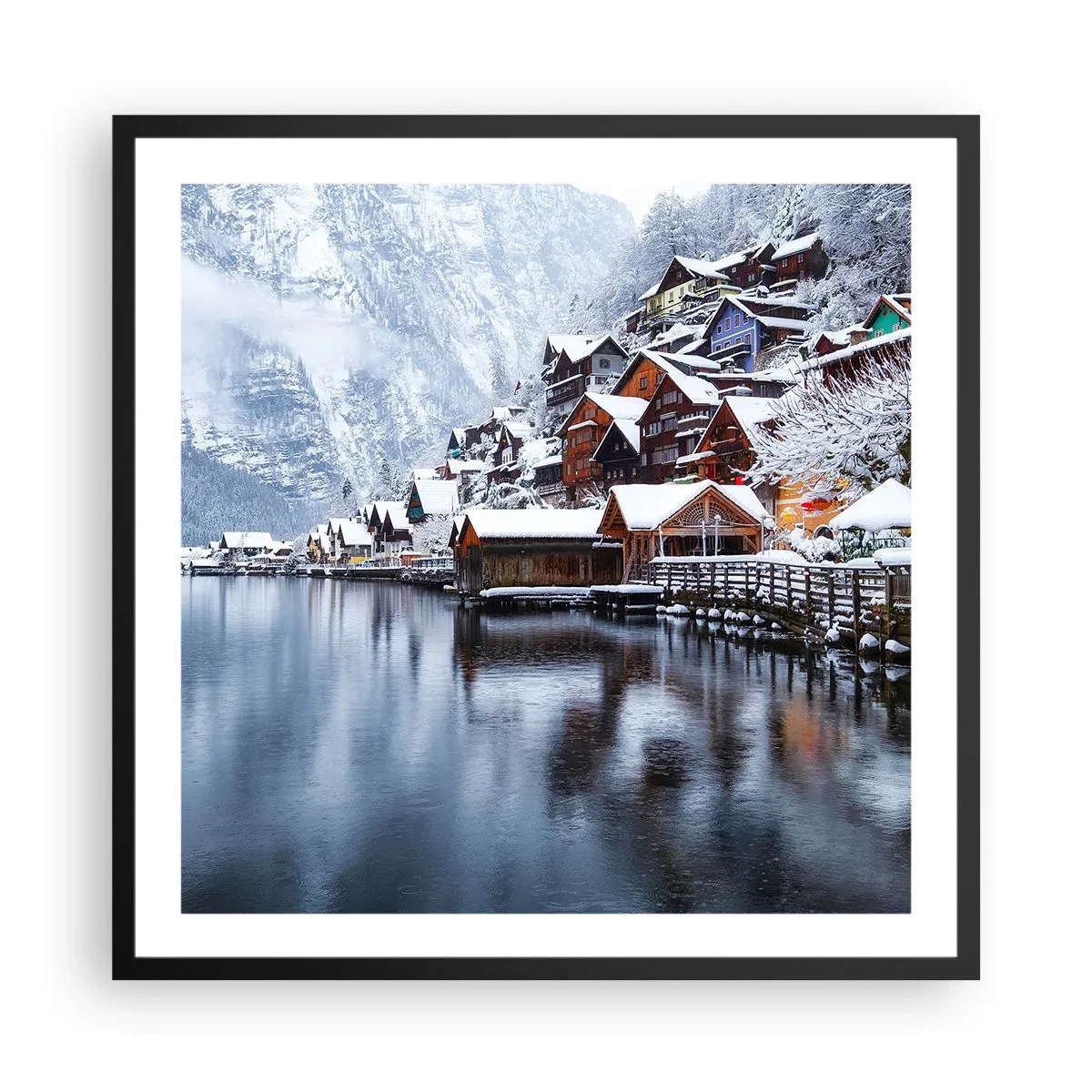 Plakat i sort ramme - I en vinterdekoration - 60x60 cm