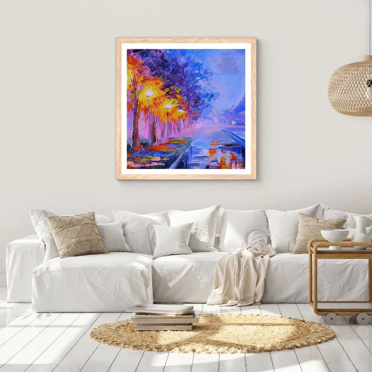 Plakat i ramme af lyst egetræ - En drømmevandring - 40x40 cm