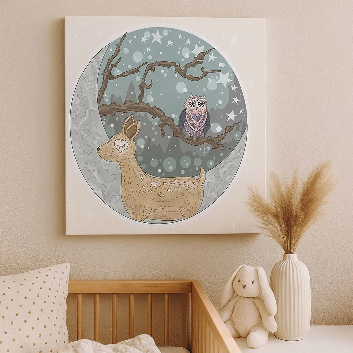 Lærredstryk - Billede på lærred - En eventyrlig skovnat - 30x30 cm
