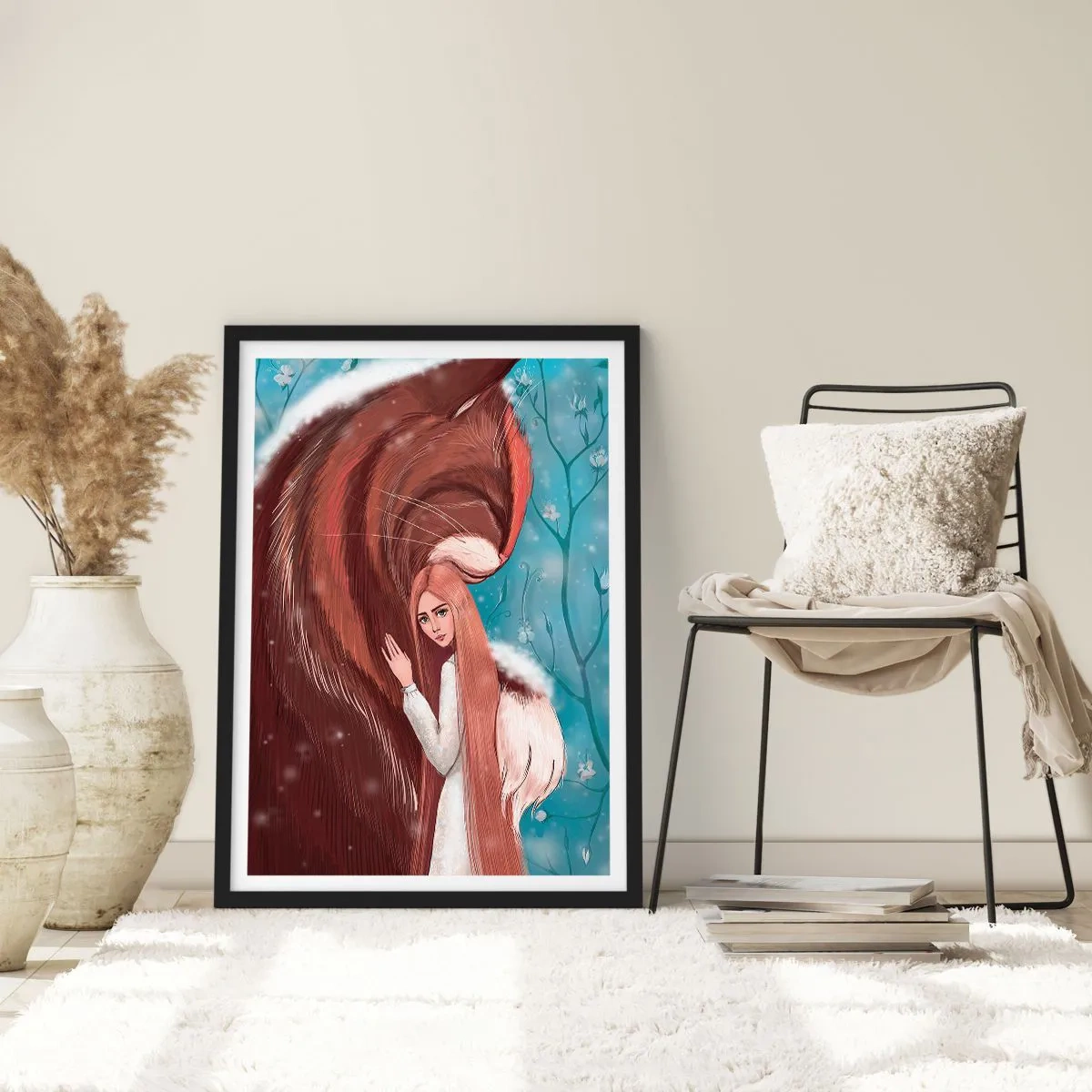 Plakat i sort ramme - En følt tilstedeværelse - 50x70cm - Velkommen til et eventyr - Moderne vægdekoration til stue og soveværelse ARTTOR