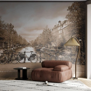 Fototapet Selvklæbende Deluxe Sticker - Hollandsk atmosfære - By, Amsterdam, Cykel - 300x210 cm
