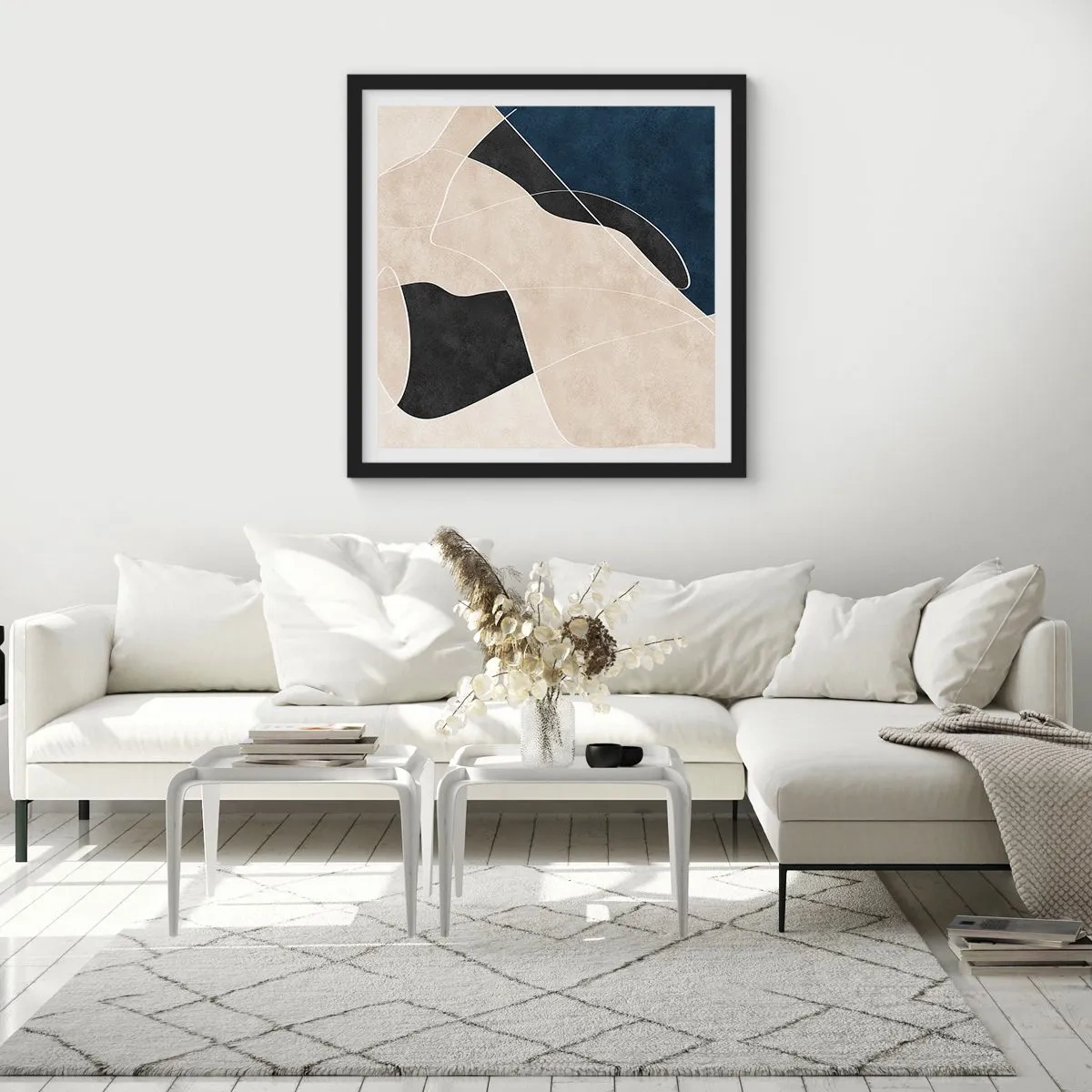 Plakat i sort ramme - Abstrakt komposition - kontrast af farver - 30x30 cm