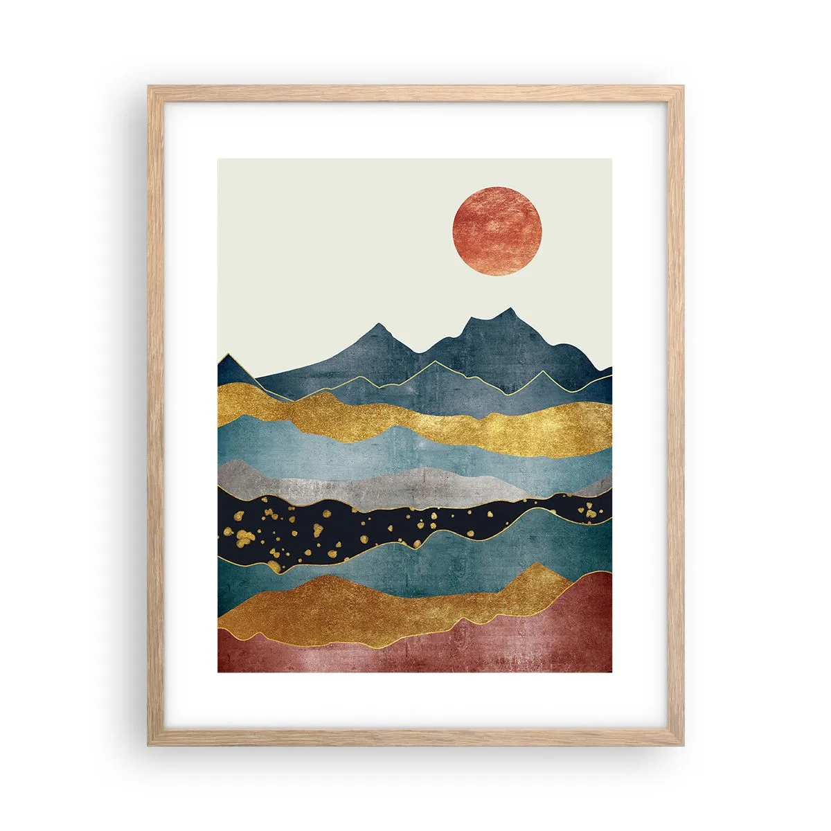 Plakat i ramme af lyst egetræ - Et tværsnit af verden - 40x50 cm