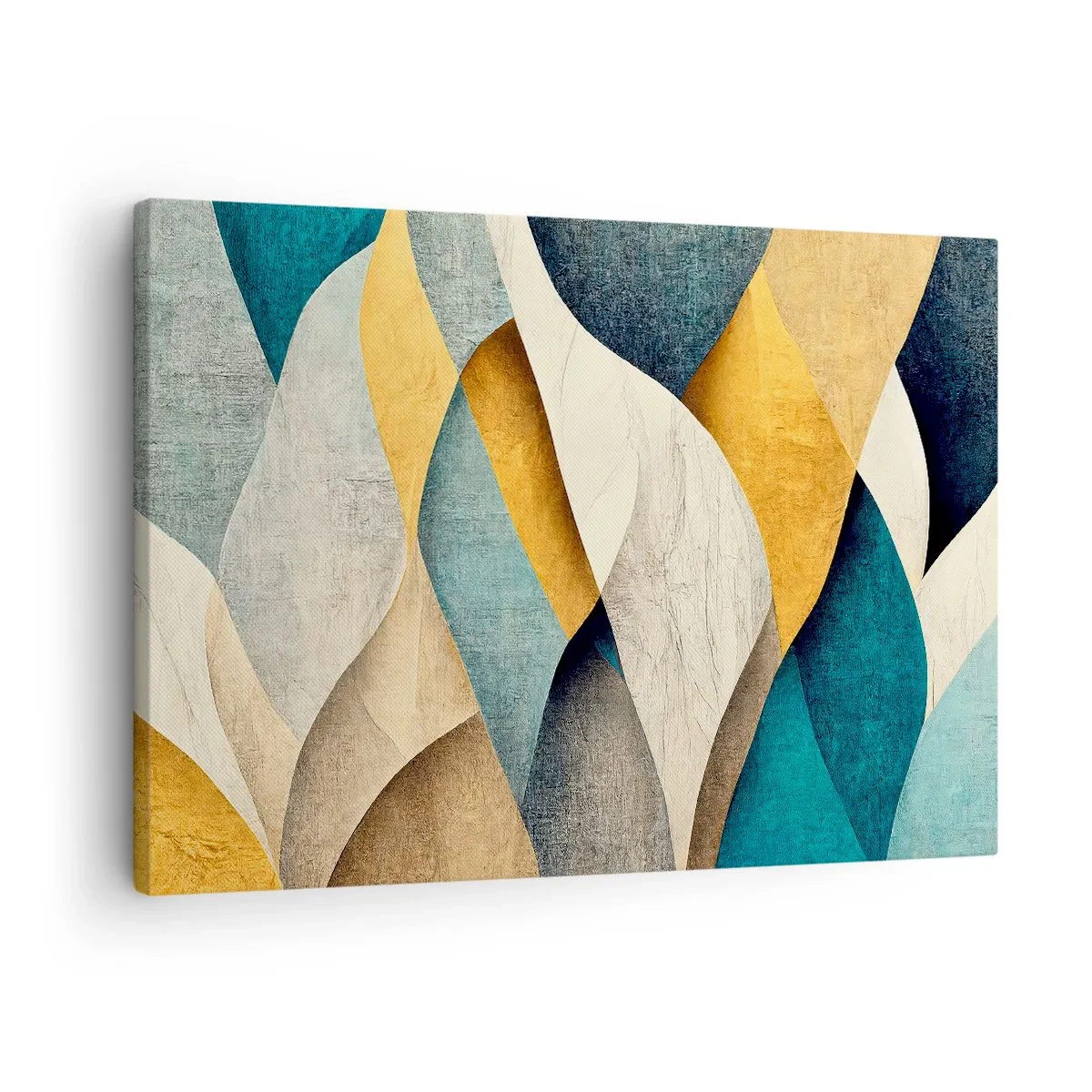 Lærredstryk - Billede på lærred - Abstrakte bølger i nuancer af blå og guld - 70x50cm - Rytme og bølger - Moderne vægdekoration til stue og soveværelse ARTTOR