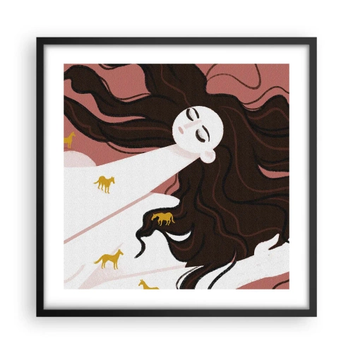 Plakat i sort ramme - Drøm om en gylden hest - 50x50 cm